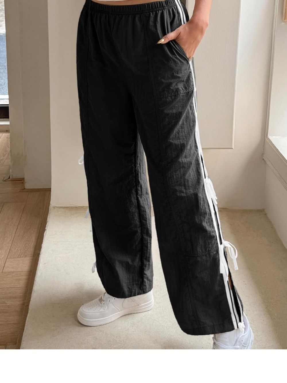 Amazon Black women’s Track Pants with Side Stripes and straps